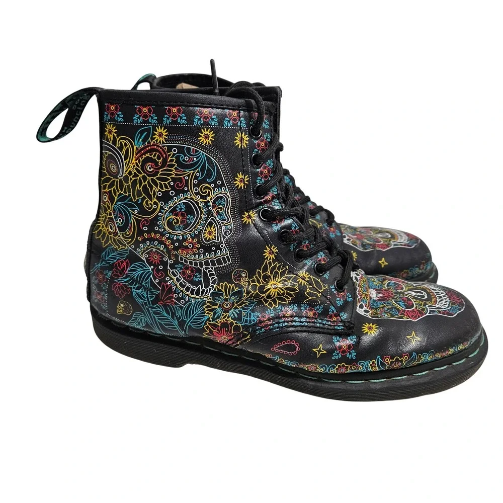 Dr Martens 1460 Boots Skull 'Day Of The Dead' US Mens 10M Womens 11W Doc Martens